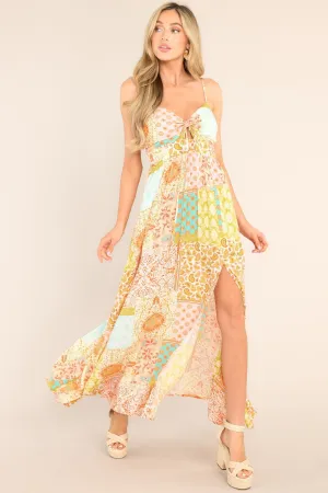 All Aflutter Tangerine Multi Patchwork Maxi Dress