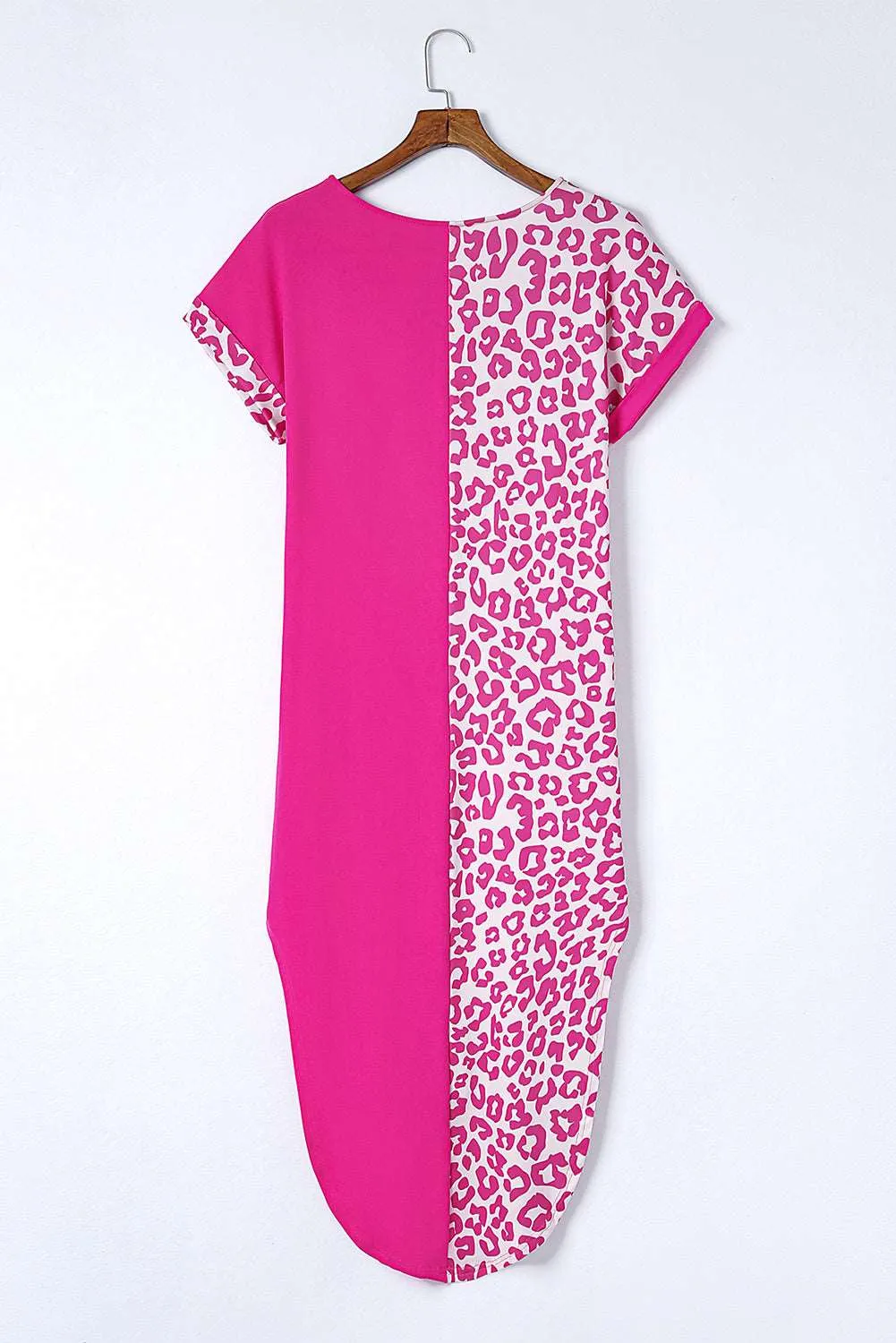 Black Leopard Patchwork Casual T-Shirt Dress With Slits