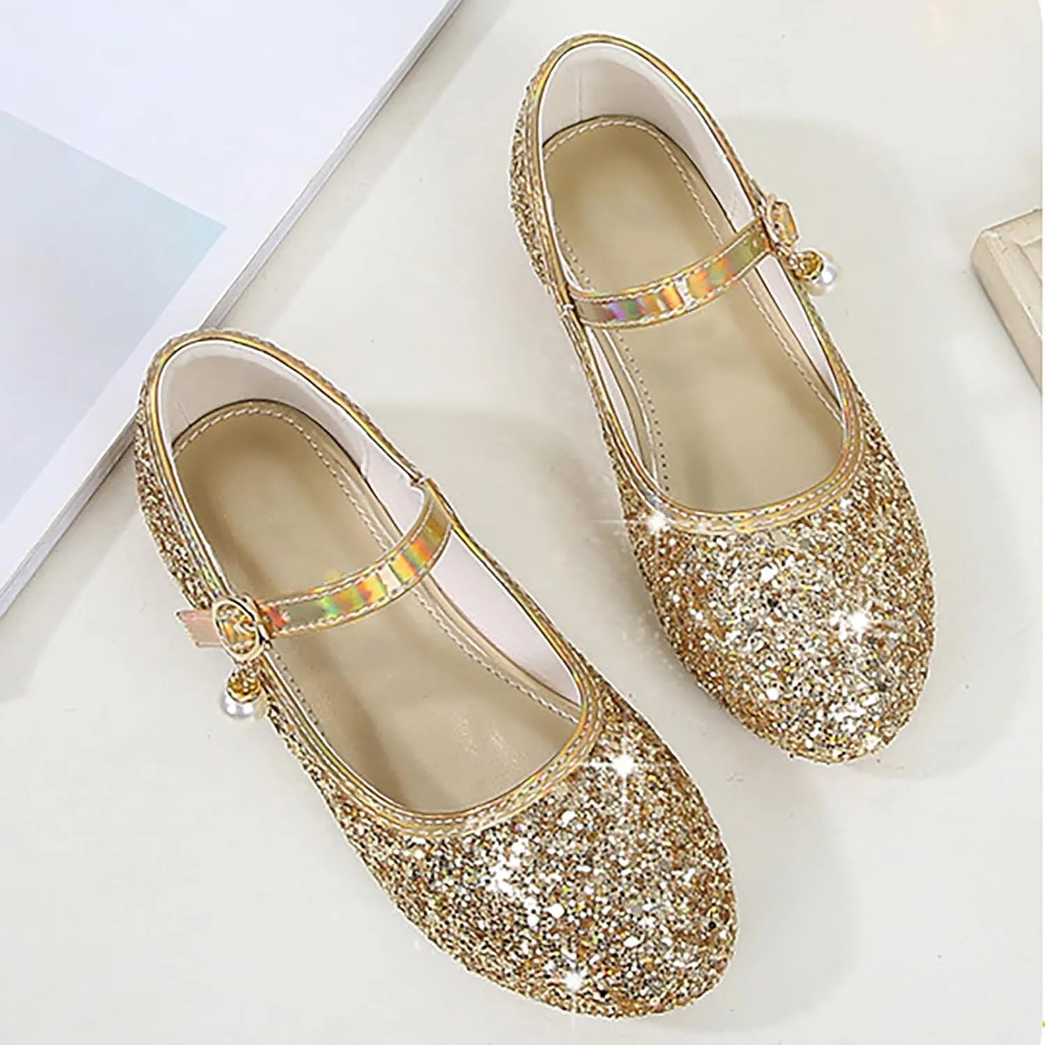 Girl Sparkly Mary Jane Shoes Rhinstones Dress Ballet Flats School Party Wedding Toddler Little Kid Shoes