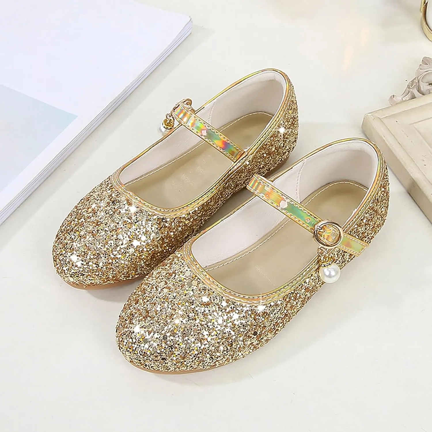 Girl Sparkly Mary Jane Shoes Rhinstones Dress Ballet Flats School Party Wedding Toddler Little Kid Shoes