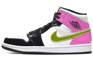 Jordan 1 Mid White Black Cyber Pink Patent Leather