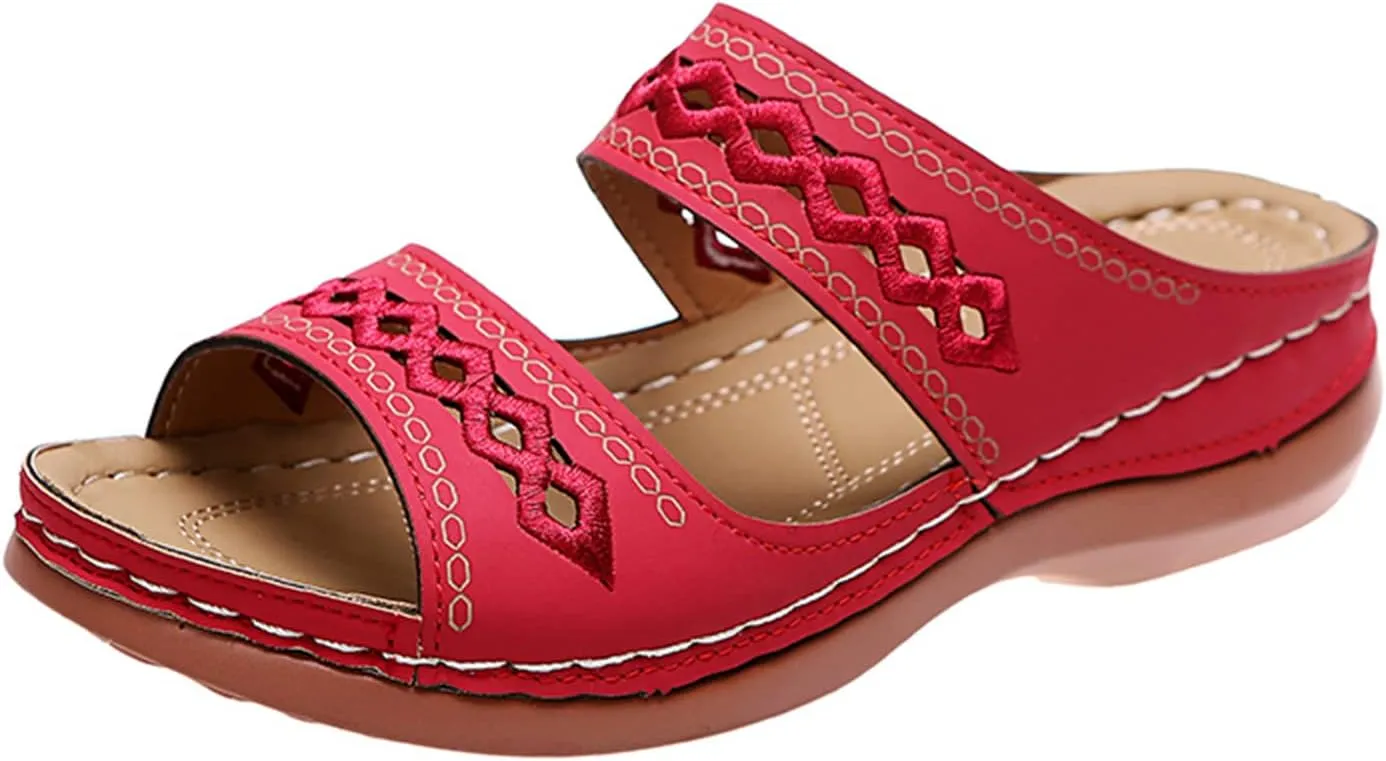 Lausiuoe Arch Support Sandals Women's Dressy Orthopedic Slides Slippers Comfort Orthotic Flip Flops for Plantar Fasciitis