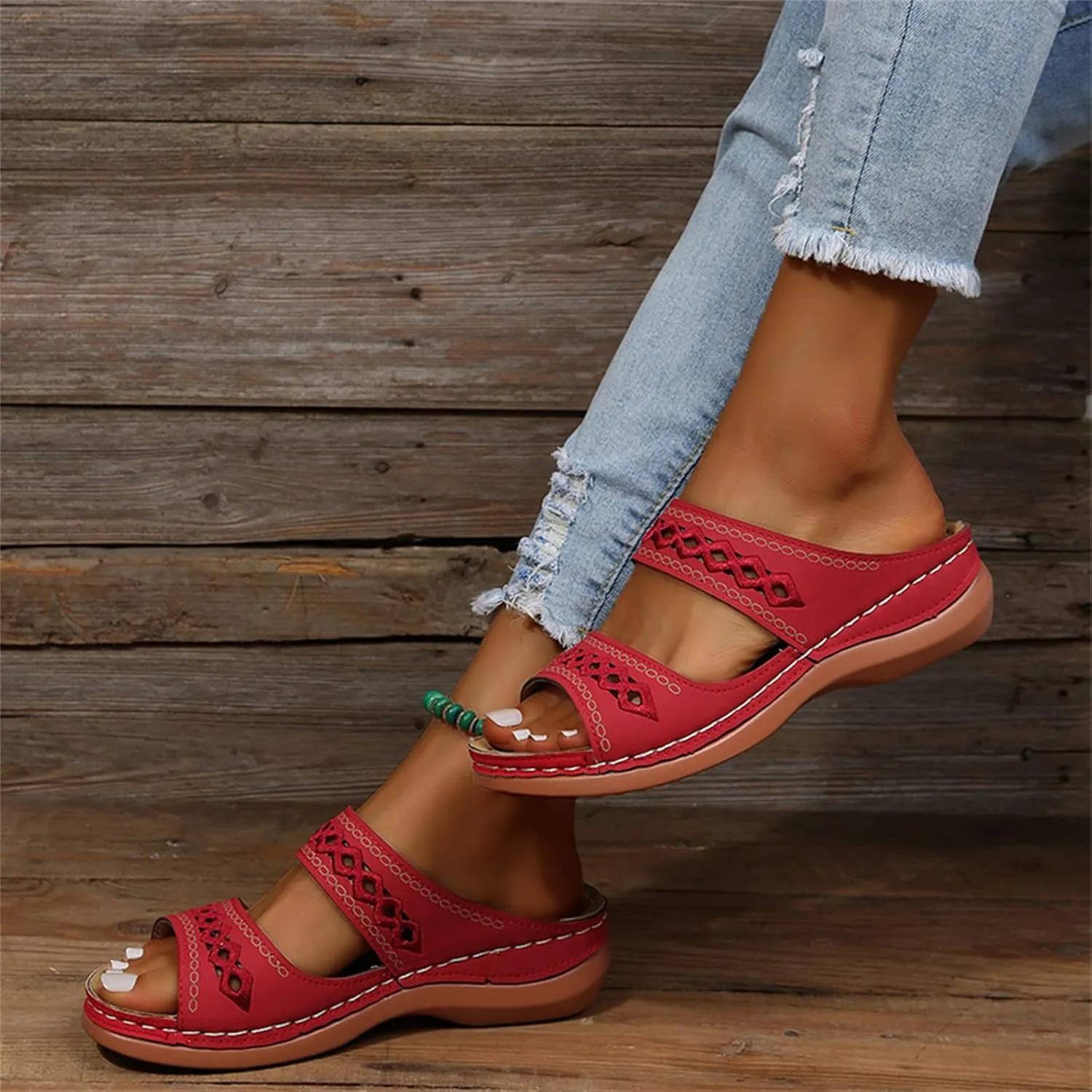 Lausiuoe Arch Support Sandals Women's Dressy Orthopedic Slides Slippers Comfort Orthotic Flip Flops for Plantar Fasciitis