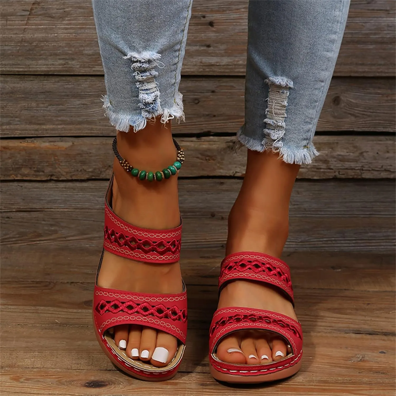 Lausiuoe Arch Support Sandals Women's Dressy Orthopedic Slides Slippers Comfort Orthotic Flip Flops for Plantar Fasciitis