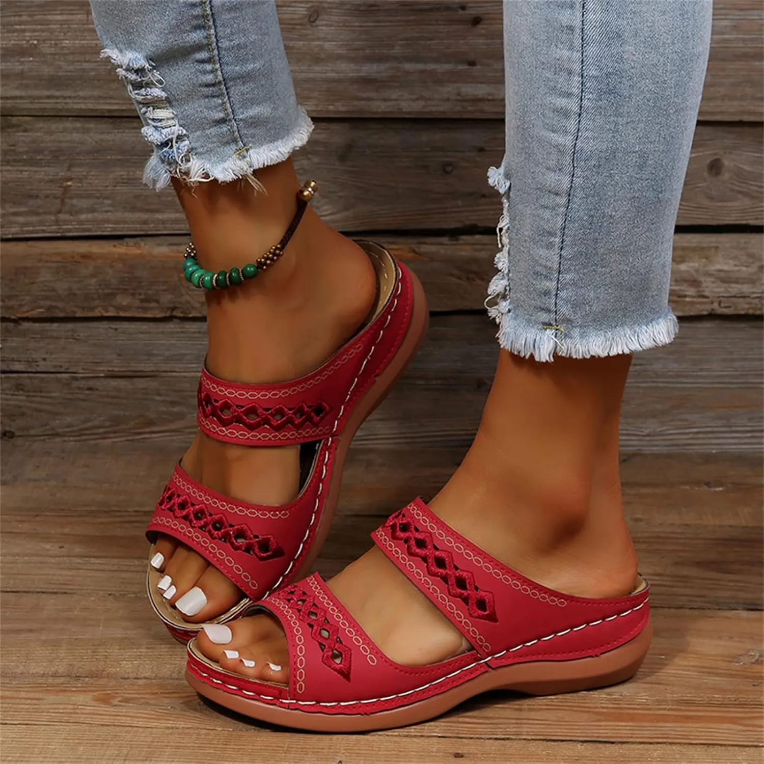 Lausiuoe Arch Support Sandals Women's Dressy Orthopedic Slides Slippers Comfort Orthotic Flip Flops for Plantar Fasciitis