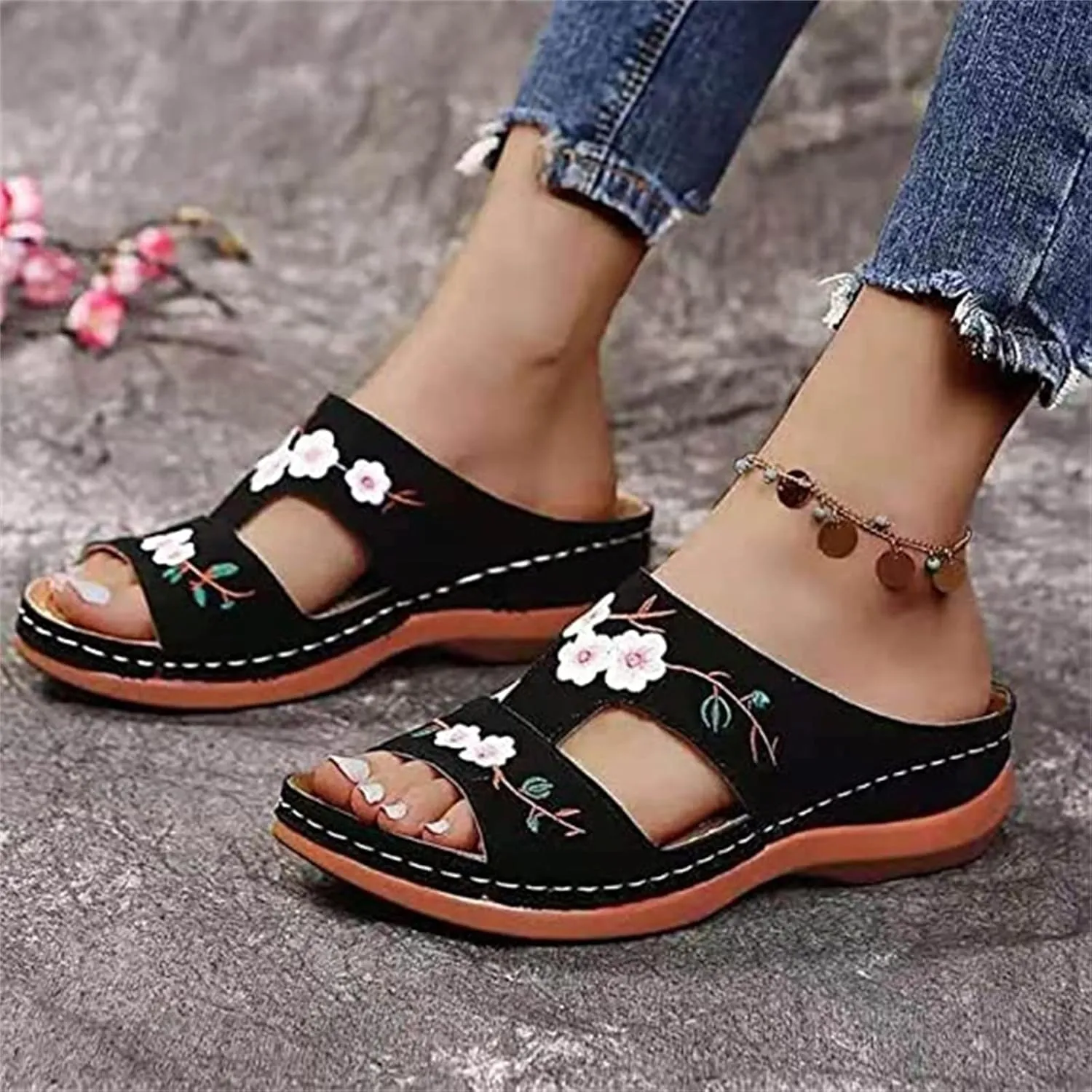 Lausiuoe Sandals Women Comfortable Dressy Wedge Orthopedic Slippers Orthotic Flip Flops with Arch Support for Flat Feet