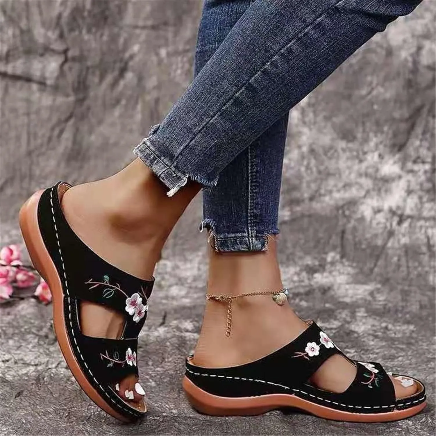 Lausiuoe Sandals Women Comfortable Dressy Wedge Orthopedic Slippers Orthotic Flip Flops with Arch Support for Flat Feet