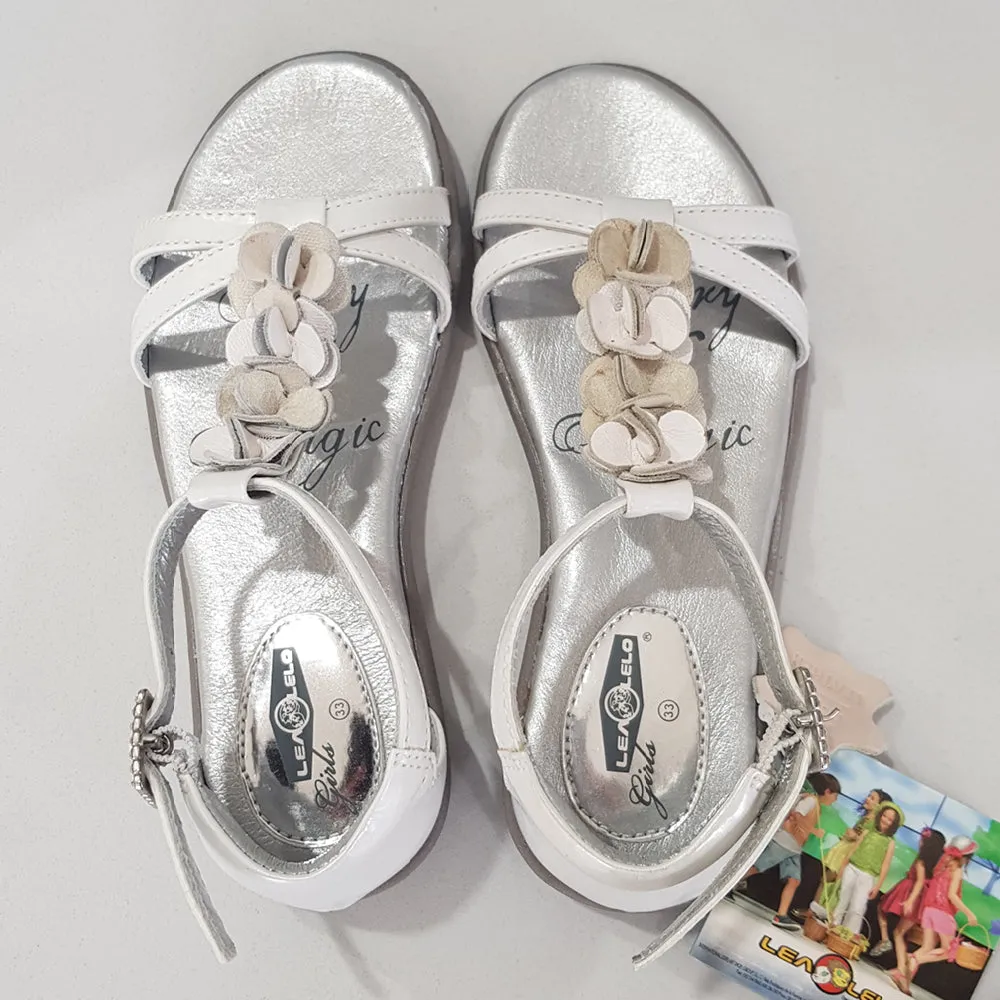 Lela Leo Girls White Leather Sandal