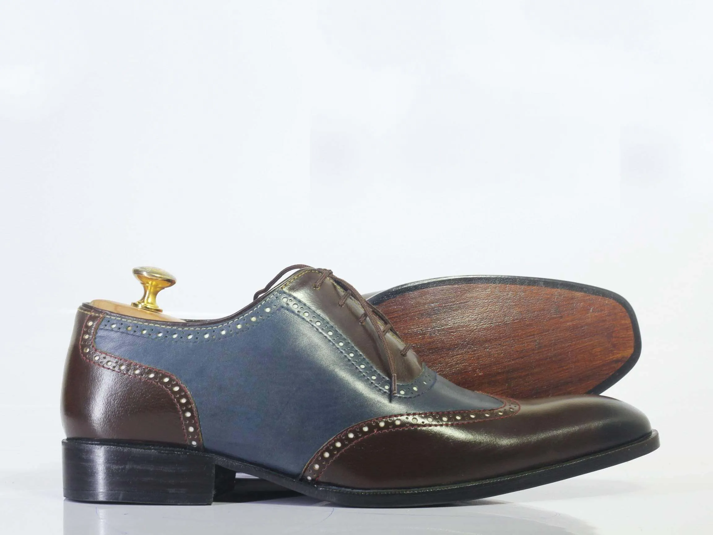 Men's Two Tone Cap Toe Lace Up Leather Shoes