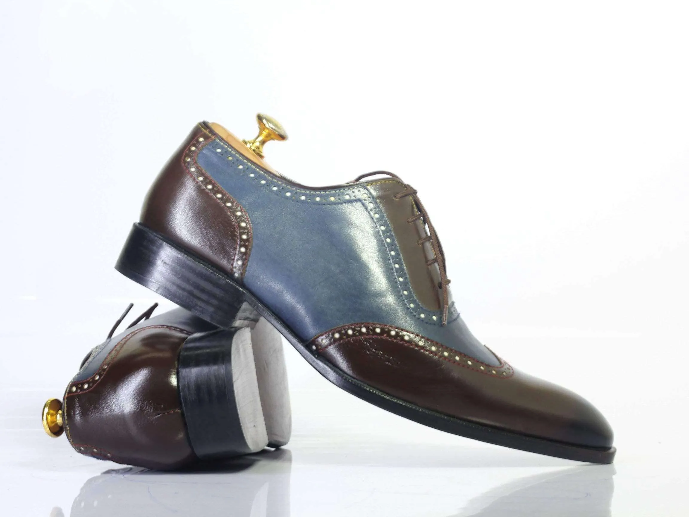 Men's Two Tone Cap Toe Lace Up Leather Shoes
