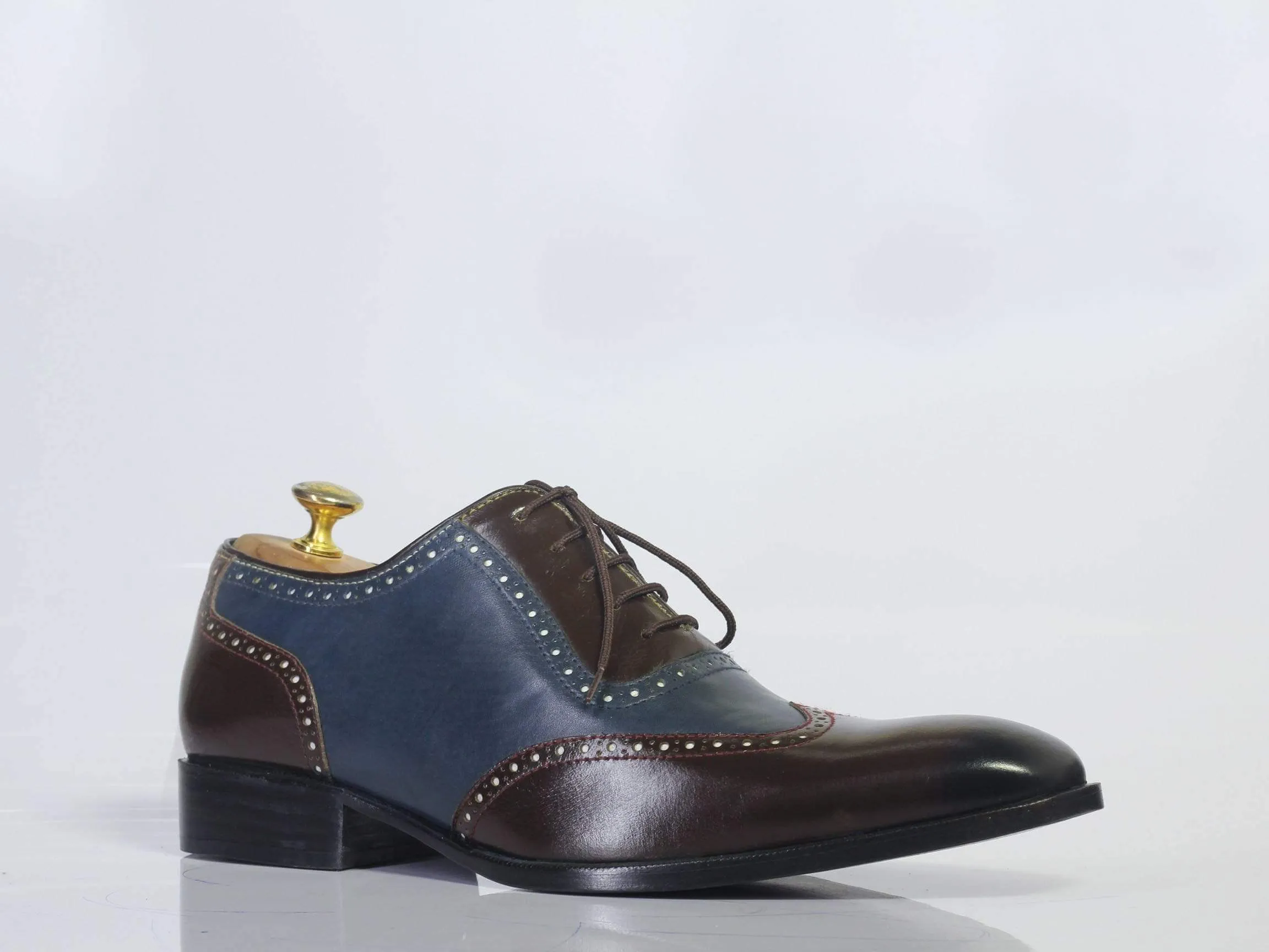 Men's Two Tone Cap Toe Lace Up Leather Shoes