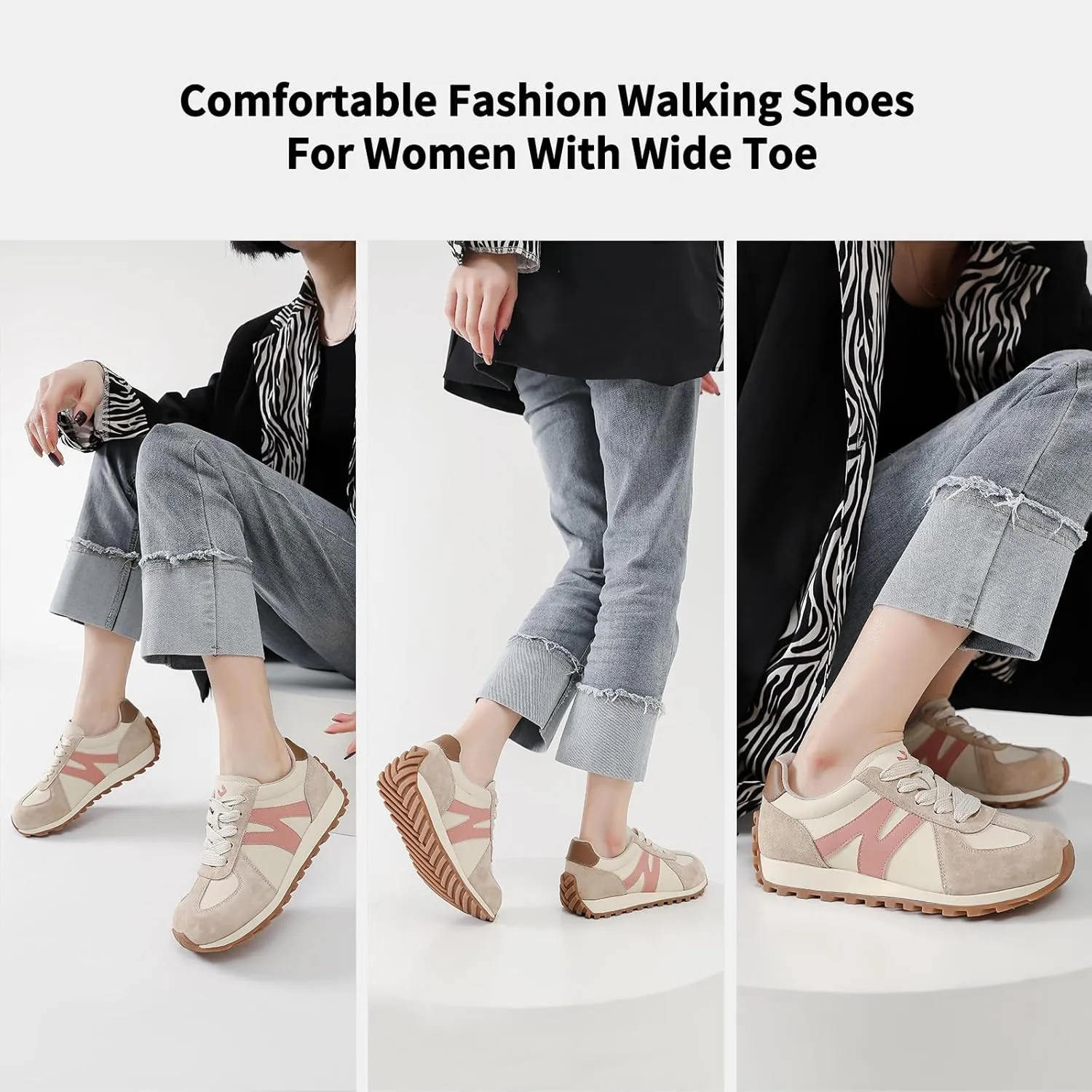 somiliss Wide Toe Box Shoes for Women Mircrofiber Leather Suede Patchwork Non-Slip Casual Walking Shoes Comfortable Gym Tennis Running Shoes Workout Womens Fashion Sneakers