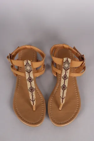 Strappy Beadwork Thong Flat Sandal