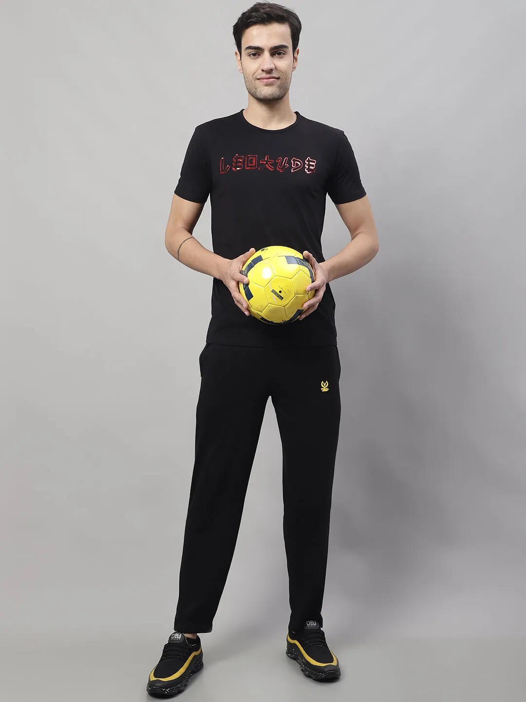 Vimal Jonney Black Cotton Printed Co-ord Set Tracksuit For Men(Zip On 1 Side Pocket)
