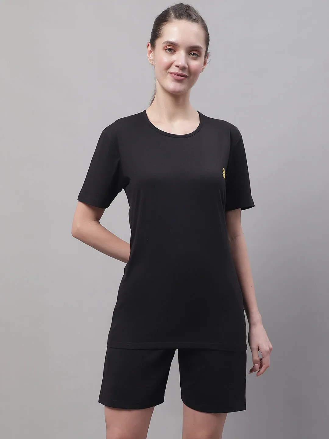 Vimal Jonney Black Cotton Solid Co-ord Set Tracksuit For Women