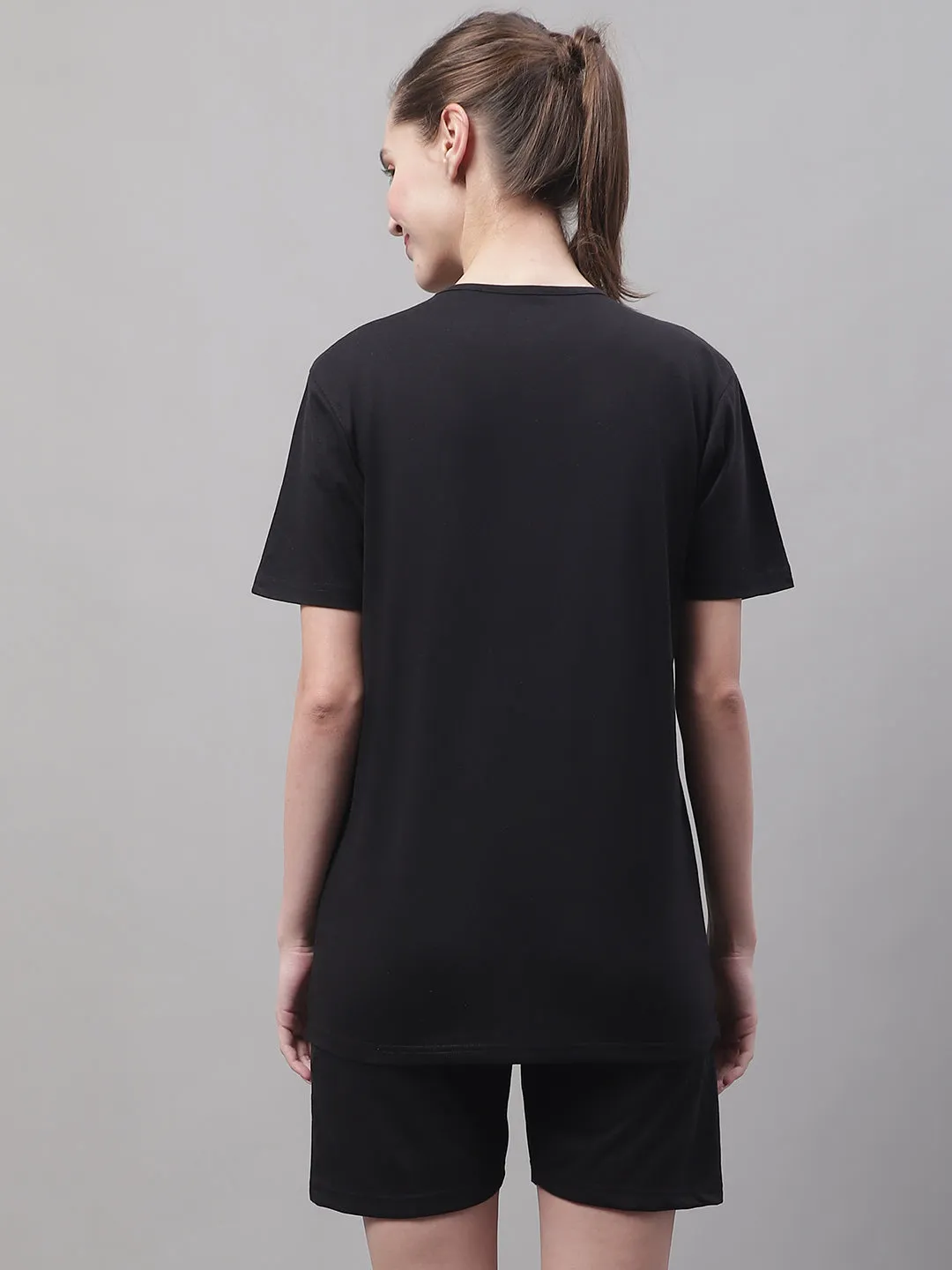 Vimal Jonney Black Cotton Solid Co-ord Set Tracksuit For Women