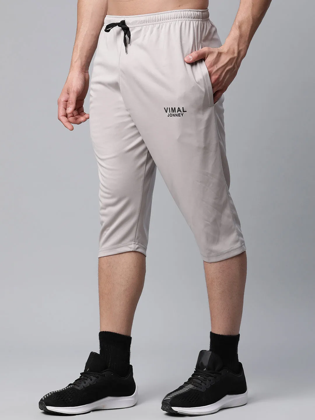 Vimal Jonney Dryfit Solid Light Grey 3/4th Capri for Men