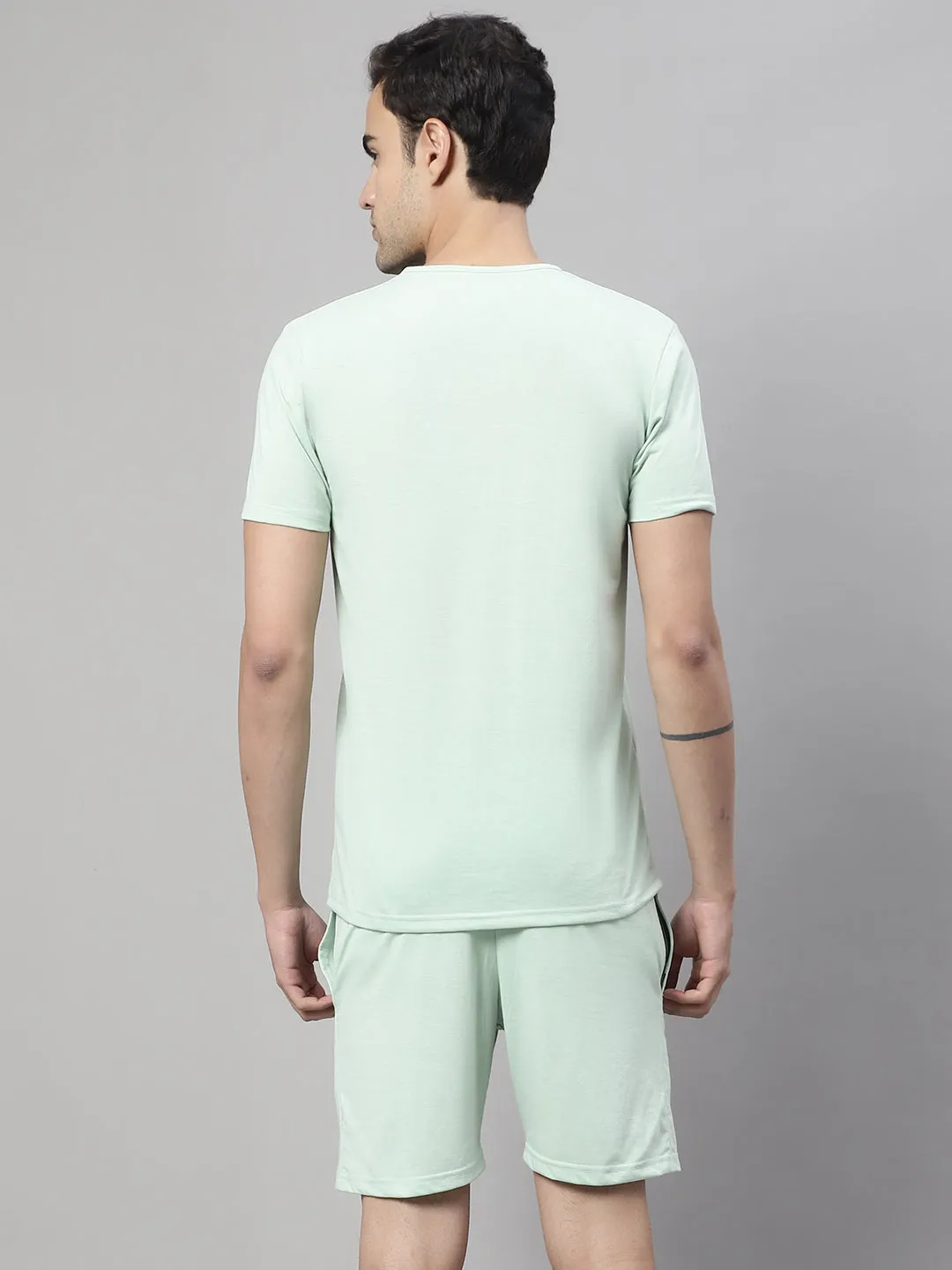 Vimal Jonney Light Green Cotton Solid Co-ord Set Tracksuit For Men(Zip On 1 Side Pocket)