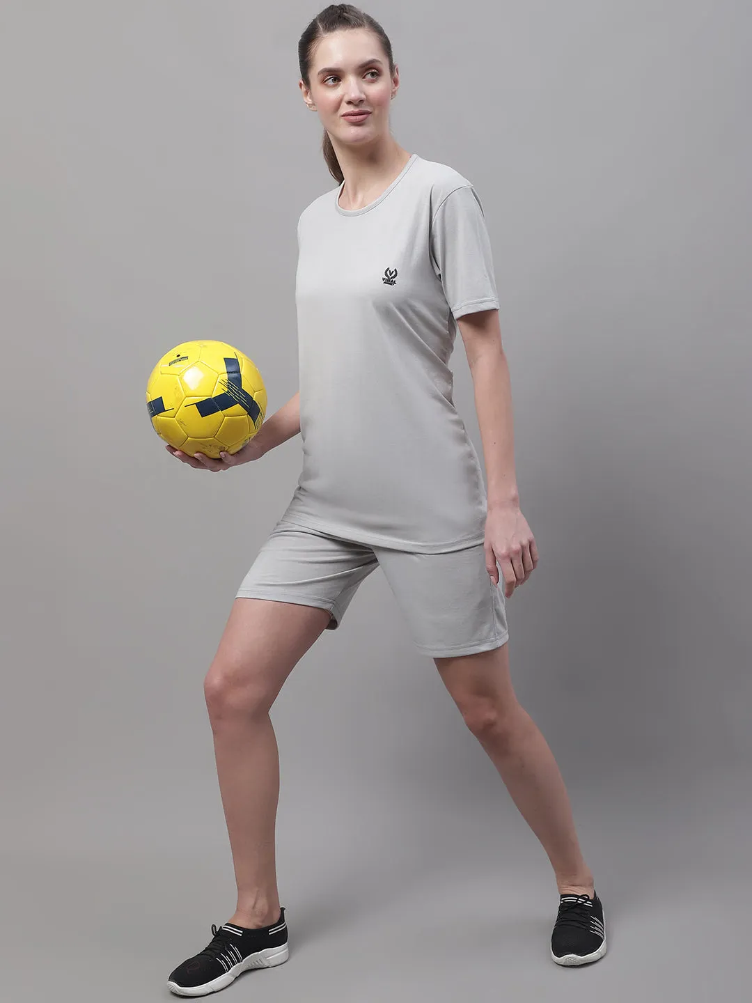 Vimal Jonney Light Grey Cotton Solid Co-ord Set Tracksuit For Women