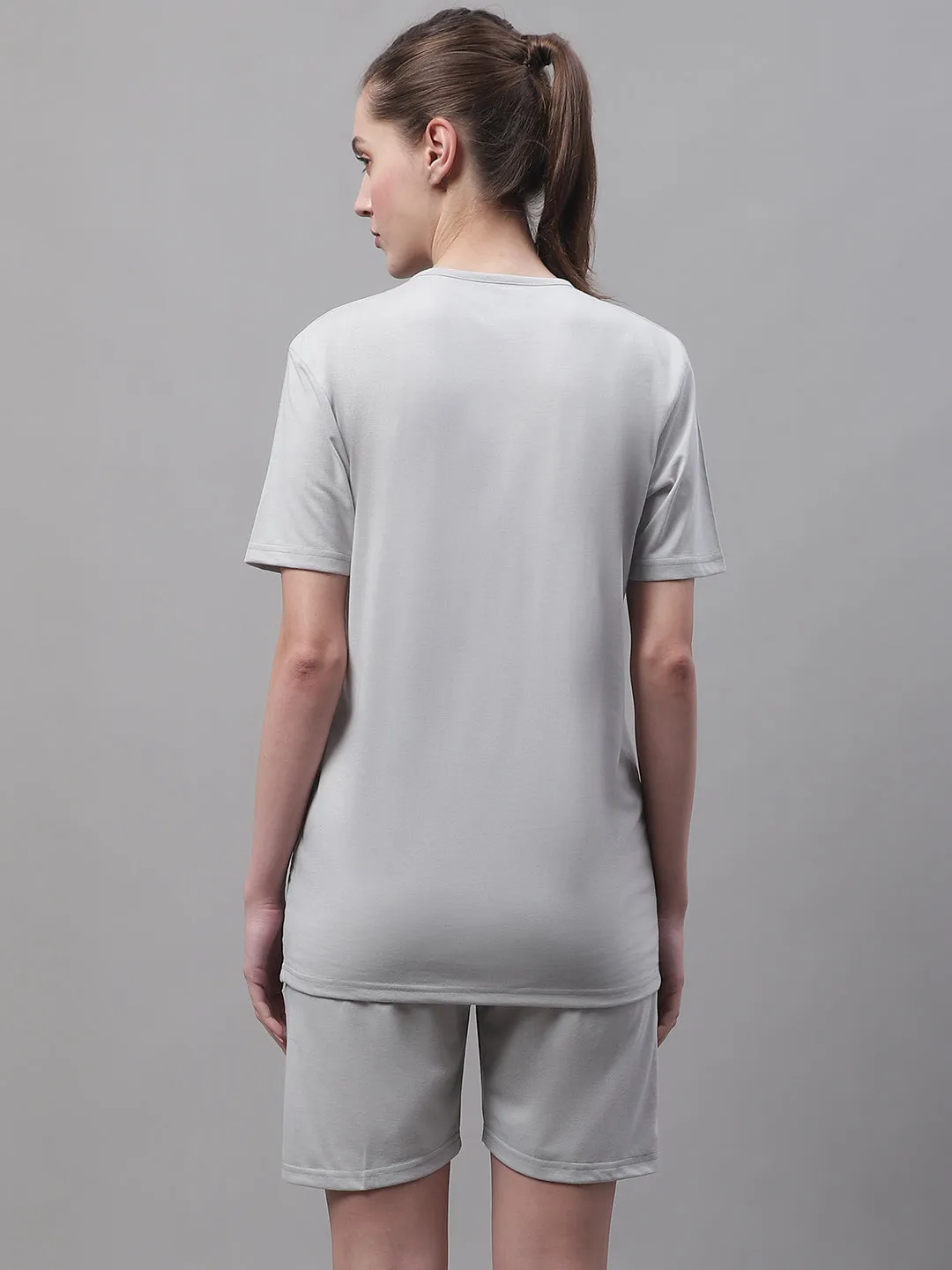 Vimal Jonney Light Grey Cotton Solid Co-ord Set Tracksuit For Women