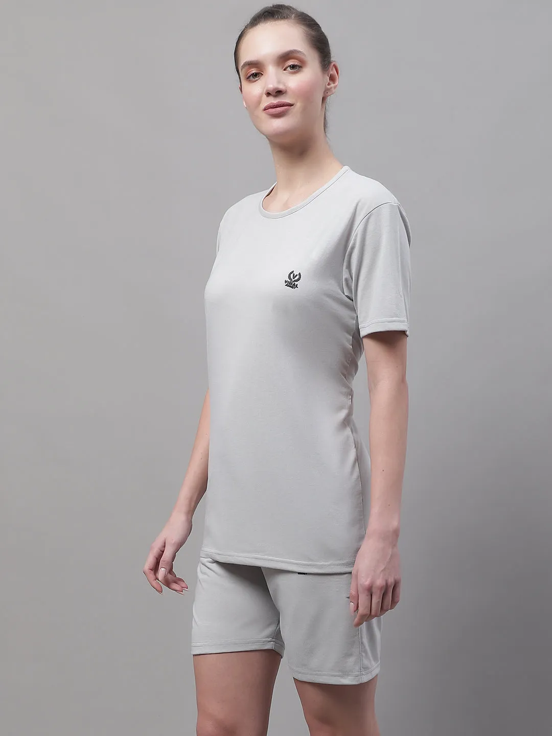 Vimal Jonney Light Grey Cotton Solid Co-ord Set Tracksuit For Women