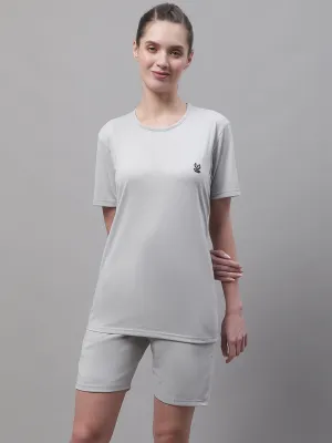 Vimal Jonney Light Grey Cotton Solid Co-ord Set Tracksuit For Women