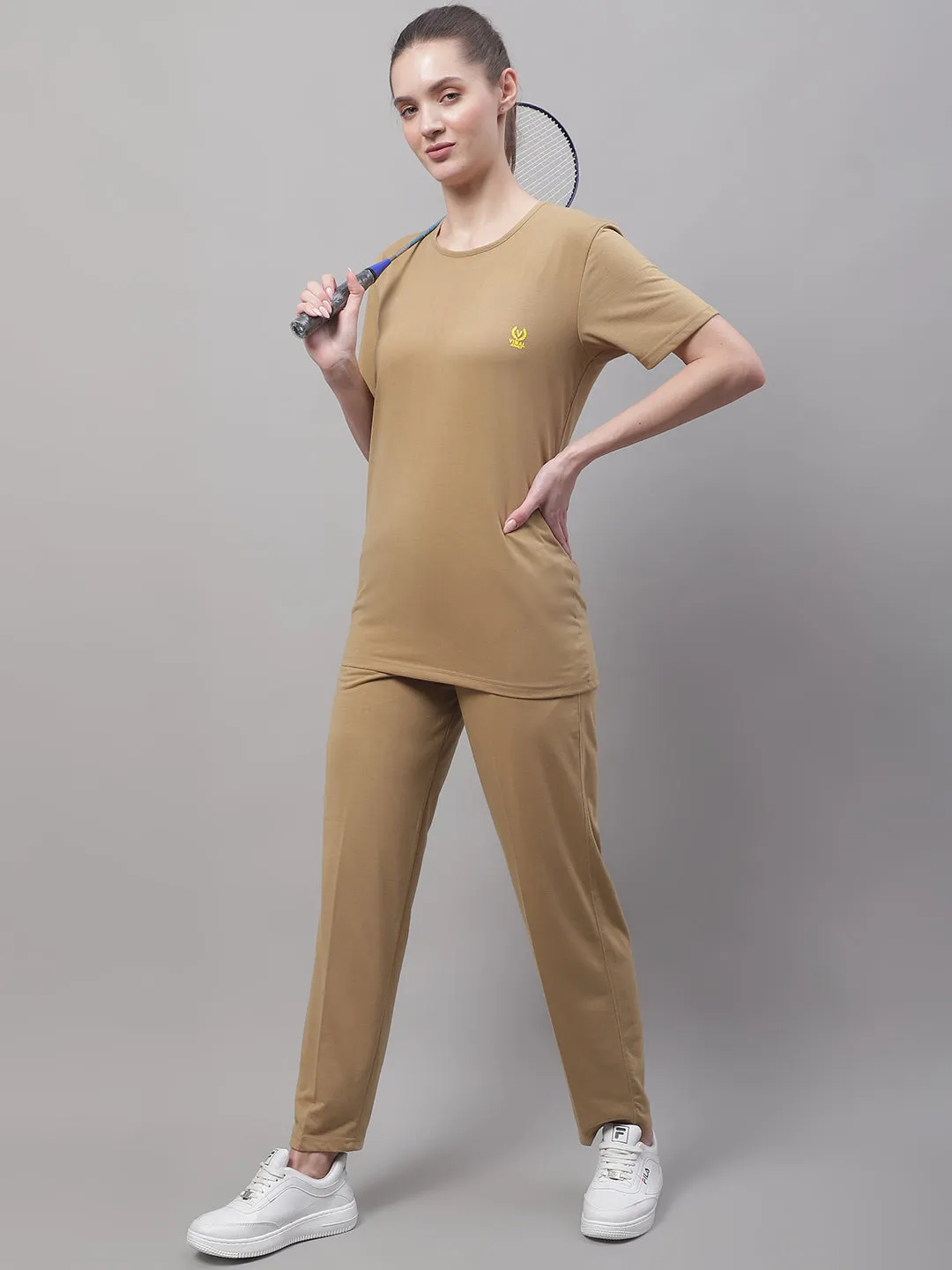 Vimal Jonney Mud Cotton Solid Co-ord Set Tracksuit For Women