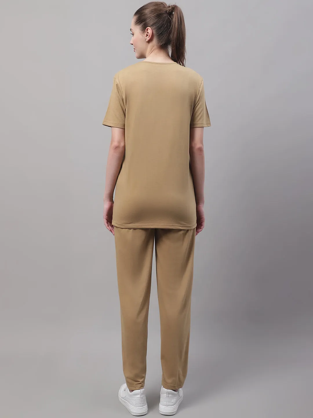 Vimal Jonney Mud Cotton Solid Co-ord Set Tracksuit For Women