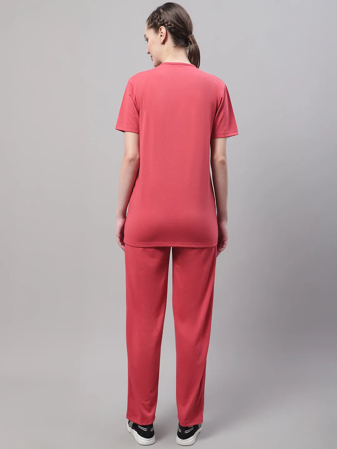 Vimal Jonney Pink Cotton Printed Co-ord Set Tracksuit For Women