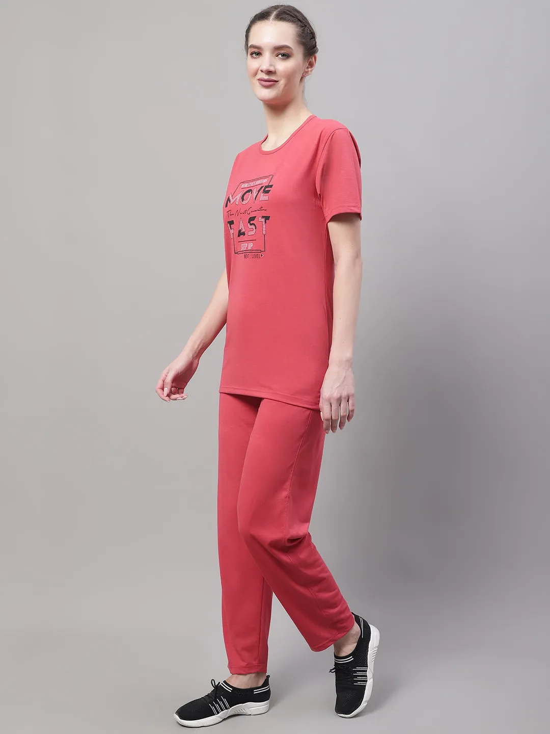 Vimal Jonney Pink Cotton Printed Co-ord Set Tracksuit For Women