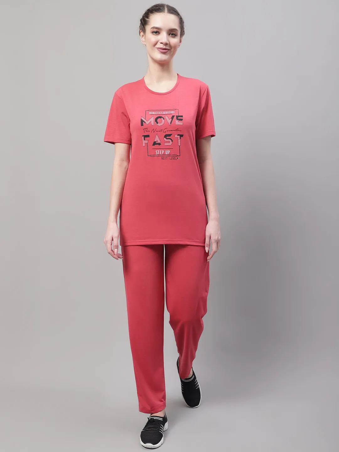 Vimal Jonney Pink Cotton Printed Co-ord Set Tracksuit For Women
