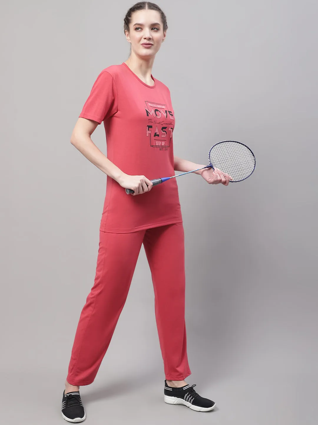 Vimal Jonney Pink Cotton Printed Co-ord Set Tracksuit For Women