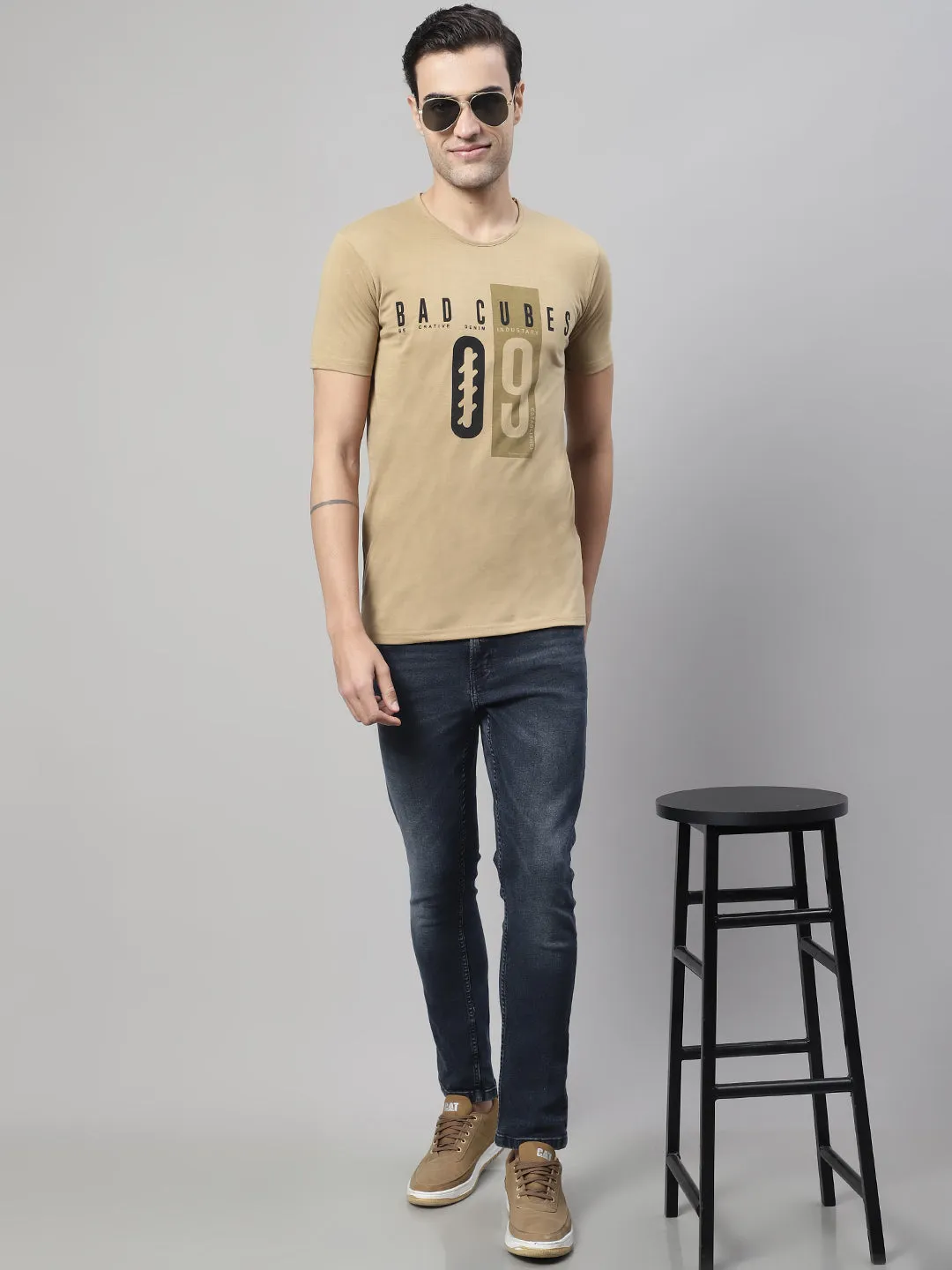 Vimal Jonney Round Neck Cotton Printed Mud T-Shirt for Men