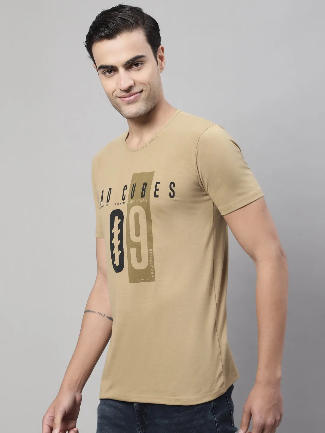 Vimal Jonney Round Neck Cotton Printed Mud T-Shirt for Men