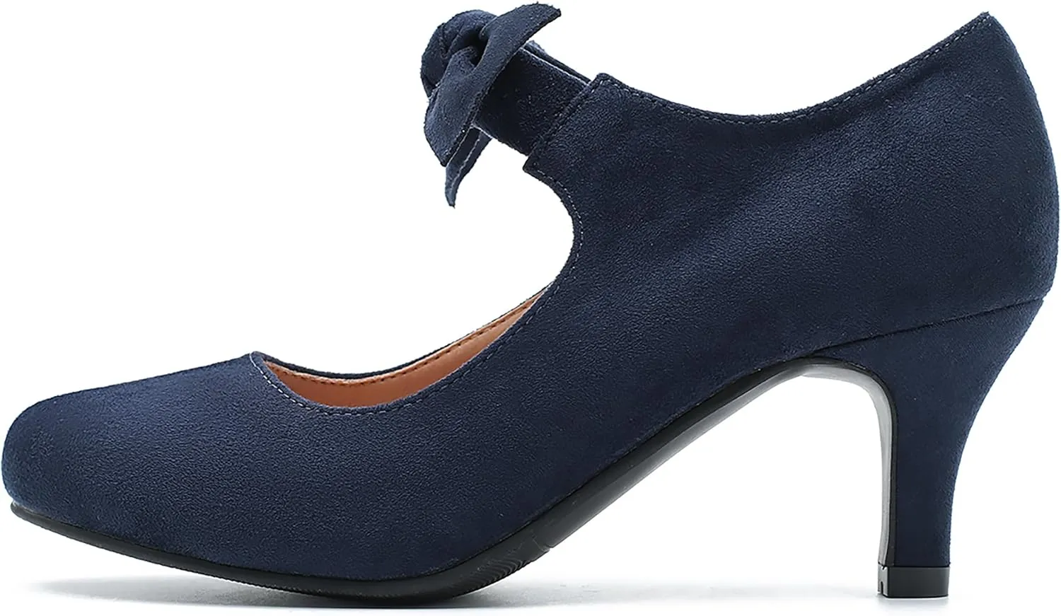 Women's Cute Bow Heels Mary Jane Kitten Heel Pumps Closed Round Toe Low Heels Ankle Strap Wedding Evening Party Dress Office Work Church Shoes